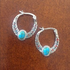 Silver Turquoise multi hoop earrings